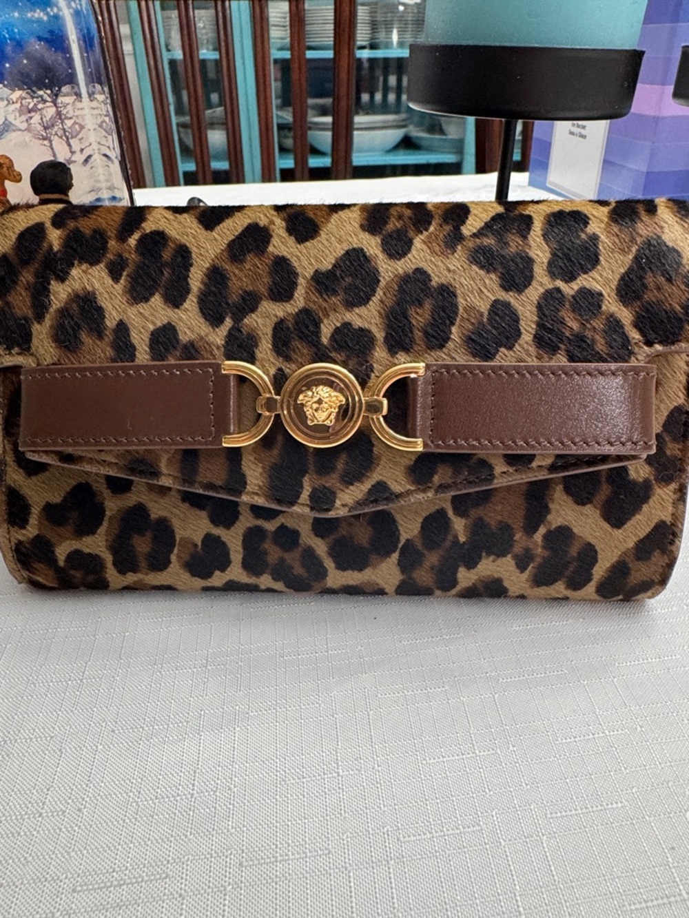 Versace Medusa '95 Leopard Wallet on  gold chain  7" L x 1" W x 4" H. - Picture 14 of 14